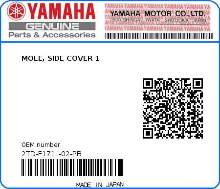 Product image: Yamaha - 2TD-F171L-02-PB - MOLE, SIDE COVER 1 