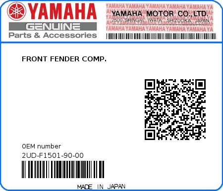 Product image: Yamaha - 2UD-F1501-90-00 - FRONT FENDER COMP. 