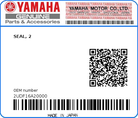 Product image: Yamaha - 2UDF16A20000 - SEAL, 2  0