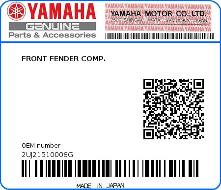 Product image: Yamaha - 2UJ21510006G - FRONT FENDER COMP.  0