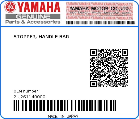 Product image: Yamaha - 2UJ261140000 - STOPPER, HANDLE BAR 