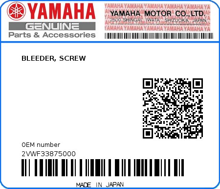 Product image: Yamaha - 2VWF33875000 - BLEEDER, SCREW   0