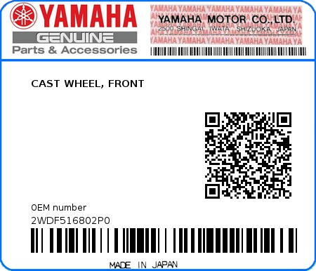 Product image: Yamaha - 2WDF516802P0 - CAST WHEEL, FRONT 