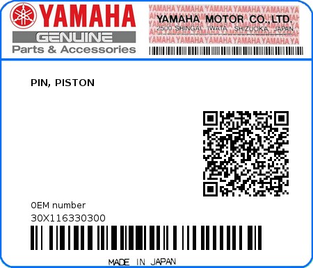 Product image: Yamaha - 30X116330300 - PIN, PISTON  0