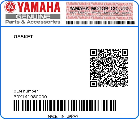 Product image: Yamaha - 30X141980000 - GASKET 