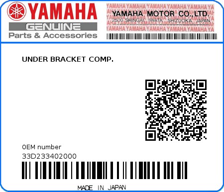 Product image: Yamaha - 33D233402000 - UNDER BRACKET COMP.  0