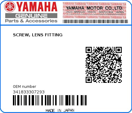 Product image: Yamaha - 341833307293 - SCREW, LENS FITTING 