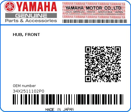 Product image: Yamaha - 34X2511102P0 - HUB, FRONT  0