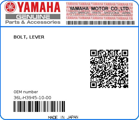 Product image: Yamaha - 36L-H3945-10-00 - BOLT, LEVER 