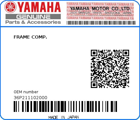 Product image: Yamaha - 36P211102000 - FRAME COMP.  0