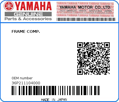 Product image: Yamaha - 36P211104000 - FRAME COMP. 