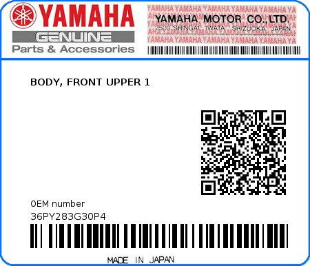 Product image: Yamaha - 36PY283G30P4 - BODY, FRONT UPPER 1 