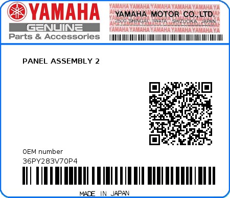 Product image: Yamaha - 36PY283V70P4 - PANEL ASSEMBLY 2  0