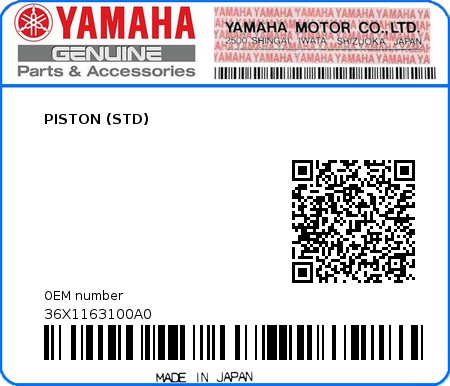 Product image: Yamaha - 36X1163100A0 - PISTON (STD) 