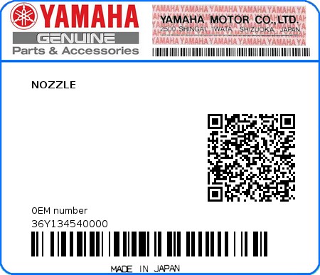 Product image: Yamaha - 36Y134540000 - NOZZLE  0