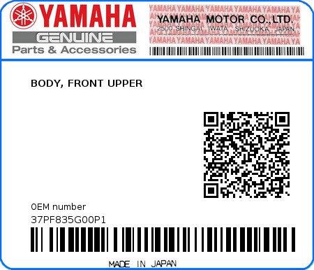 Product image: Yamaha - 37PF835G00P1 - BODY, FRONT UPPER  0
