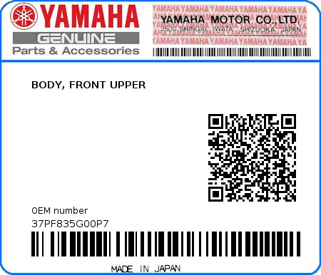 Product image: Yamaha - 37PF835G00P7 - BODY, FRONT UPPER  0
