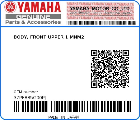 Product image: Yamaha - 37PF835G00PJ - BODY, FRONT UPPER 1 MNM2  0