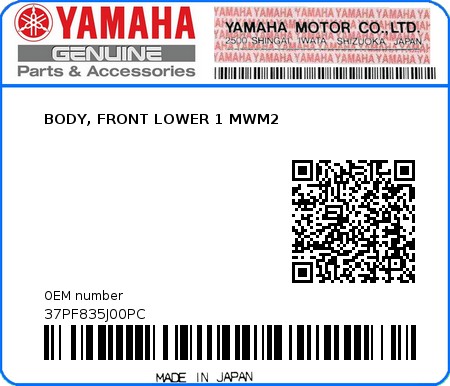 Product image: Yamaha - 37PF835J00PC - BODY, FRONT LOWER 1 MWM2  0