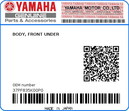 Product image: Yamaha - 37PF835K00P0 - BODY, FRONT UNDER  0