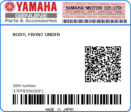 Product image: Yamaha - 37PF835K00P1 - BODY, FRONT UNDER 