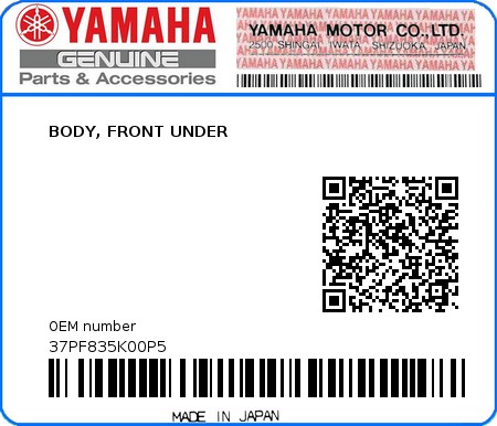 Product image: Yamaha - 37PF835K00P5 - BODY, FRONT UNDER 