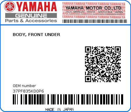 Product image: Yamaha - 37PF835K00P6 - BODY, FRONT UNDER 