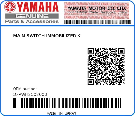 Product image: Yamaha - 37PWH2502000 - MAIN SWITCH IMMOBILIZER K 