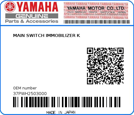Product image: Yamaha - 37PWH2503000 - MAIN SWITCH IMMOBILIZER K  0