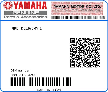 Product image: Yamaha - 384131610200 - PIPE, DELIVERY 1 