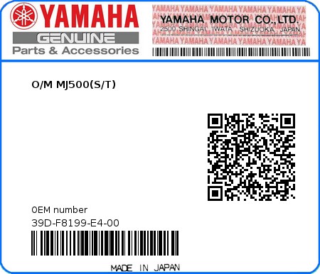 Product image: Yamaha - 39D-F8199-E4-00 - O/M MJ500(S/T)  0