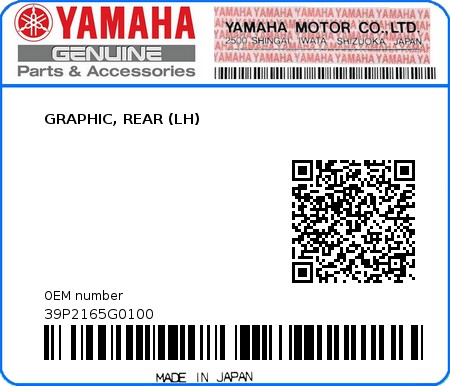 Product image: Yamaha - 39P2165G0100 - GRAPHIC, REAR (LH)  0