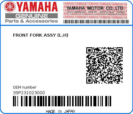 Product image: Yamaha - 39P231023000 - FRONT FORK ASSY (L.H) 