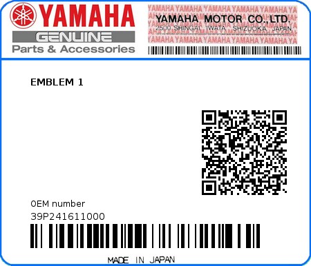 Product image: Yamaha - 39P241611000 - EMBLEM 1 