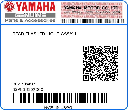 Product image: Yamaha - 39P833302000 - REAR FLASHER LIGHT ASSY 1 