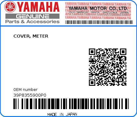 Product image: Yamaha - 39P8355900P0 - COVER, METER 