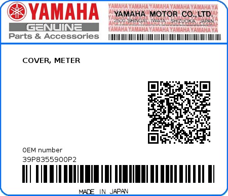 Product image: Yamaha - 39P8355900P2 - COVER, METER  0