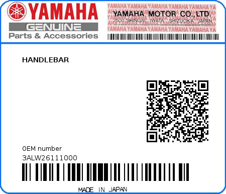 Product image: Yamaha - 3ALW26111000 - HANDLEBAR 