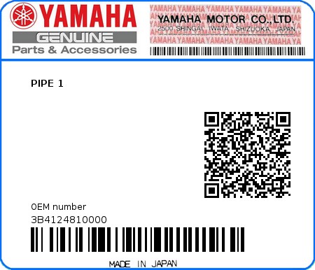 Product image: Yamaha - 3B4124810000 - PIPE 1  0