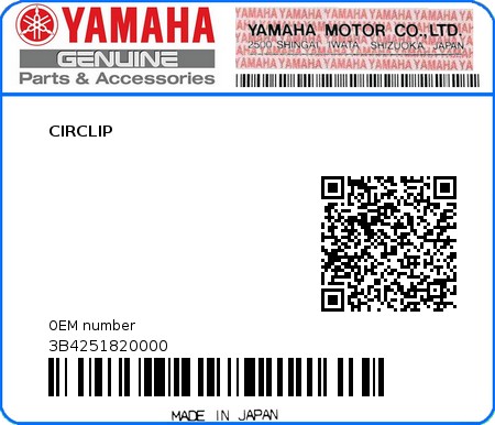 Product image: Yamaha - 3B4251820000 - CIRCLIP  0