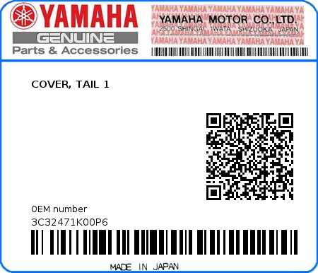 Product image: Yamaha - 3C32471K00P6 - COVER, TAIL 1  0