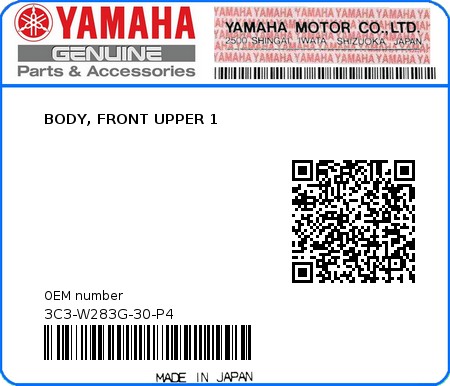 Product image: Yamaha - 3C3-W283G-30-P4 - BODY, FRONT UPPER 1 