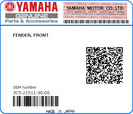 Product image: Yamaha - 3C5-21511-30-00 - FENDER, FRONT 