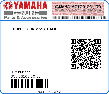 Product image: Yamaha - 3C5-23103-20-00 - FRONT FORK ASSY (R.H) 