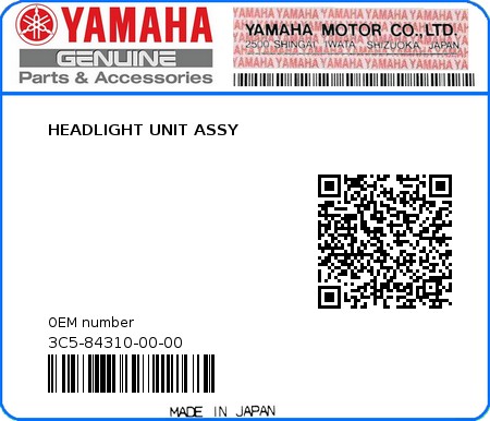 Product image: Yamaha - 3C5-84310-00-00 - HEADLIGHT UNIT ASSY 