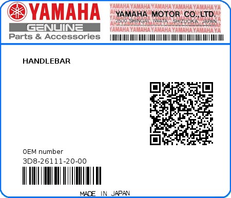 Product image: Yamaha - 3D8-26111-20-00 - HANDLEBAR  0