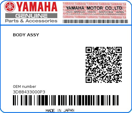 Product image: Yamaha - 3D88433000P3 - BODY ASSY 