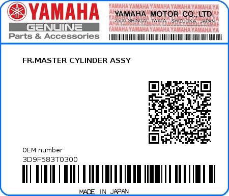 Product image: Yamaha - 3D9F583T0300 - FR.MASTER CYLINDER ASSY  0