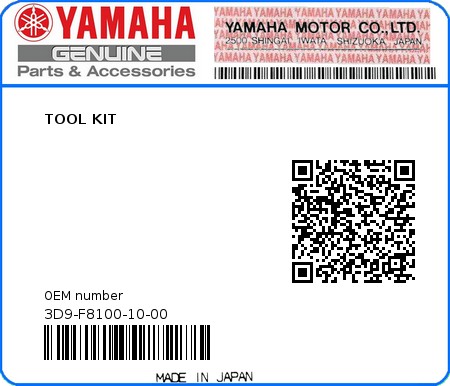 Product image: Yamaha - 3D9-F8100-10-00 - TOOL KIT 