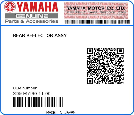 Product image: Yamaha - 3D9-H5130-11-00 - REAR REFLECTOR ASSY 